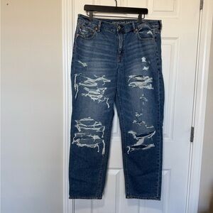 American Eagle Outfitters Women's Blue Ripped 90’s Straight Leg Jeans Sz 16 EUC